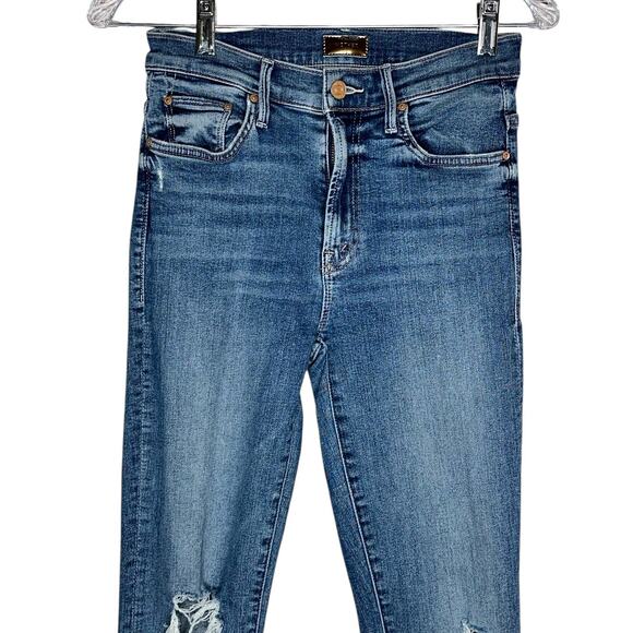 Mother The Insider Crop Step Chew Denim Distressed Jeans Size 25 - Picture 3 of 12